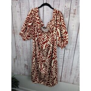 Eloquii Midi Dress Women's Plus Size 24 Animal Print  Off The Shoulder Boho